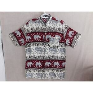 VTG Pidoza International Short Sleeve Button Up Elephant Print Shirt Men's L Red